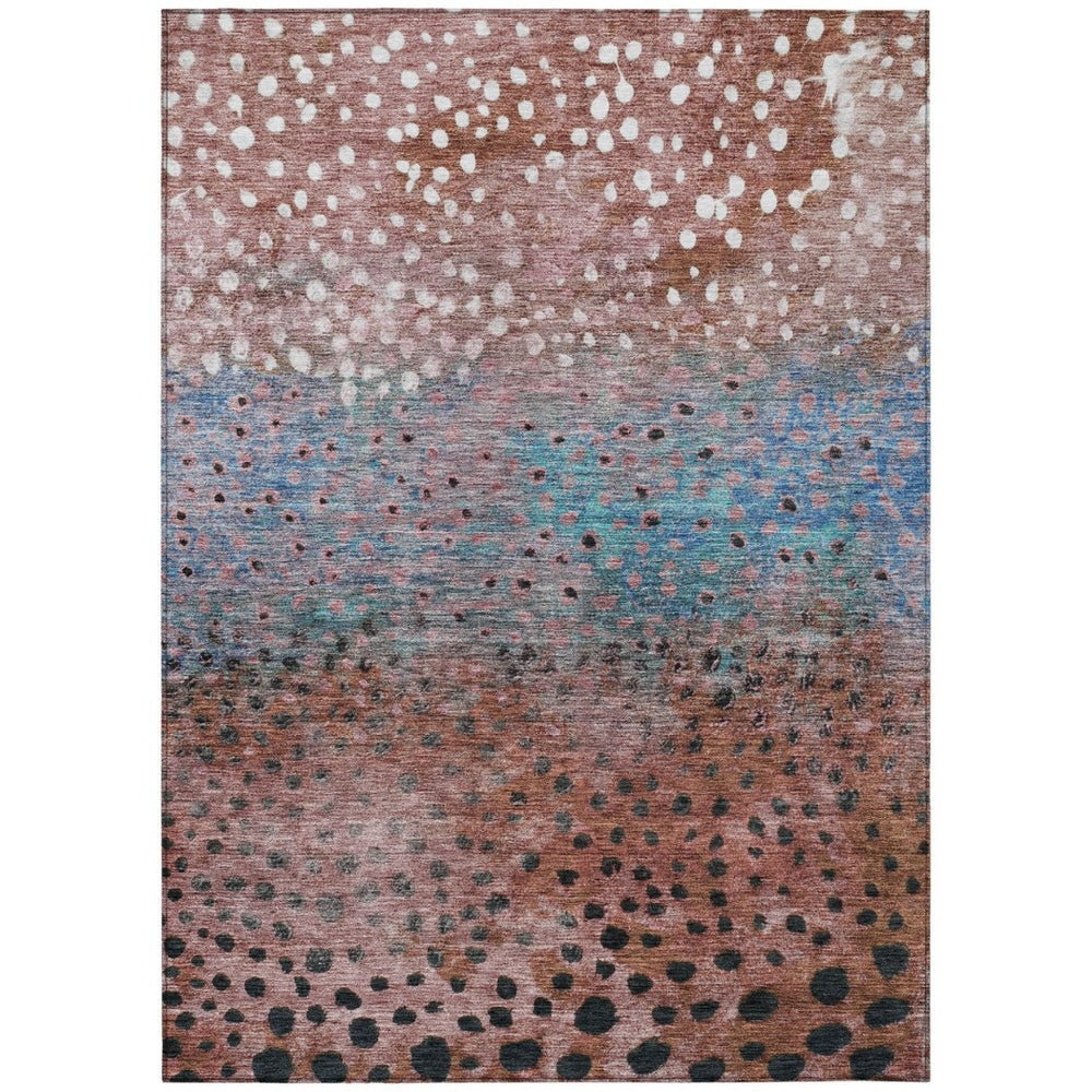 HomeRoots 9' X 12' Stylish Terra Cotta, Blue & Black Abstract Washable Rug for Indoor & Outdoor Spaces 603099