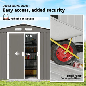 English Elm Spacious Galvanized Steel Outdoor Storage Shed with Sliding Doors and Weather Protection T3971S00118