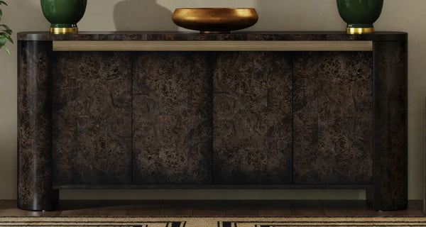 Basset Mirror Langford Server - Modern Solid Wood Design With Elegant Olive-ash Burl, Adjustable Shelves & Style Black Rubberwood,Mdf,Mappa Veneer 6031-dr-576