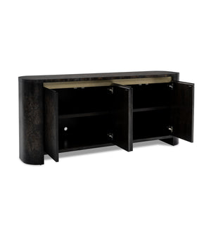 Basset Mirror Langford Server - Modern Solid Wood Design With Elegant Olive-ash Burl, Adjustable Shelves & Style Black Rubberwood,Mdf,Mappa Veneer 6031-dr-576