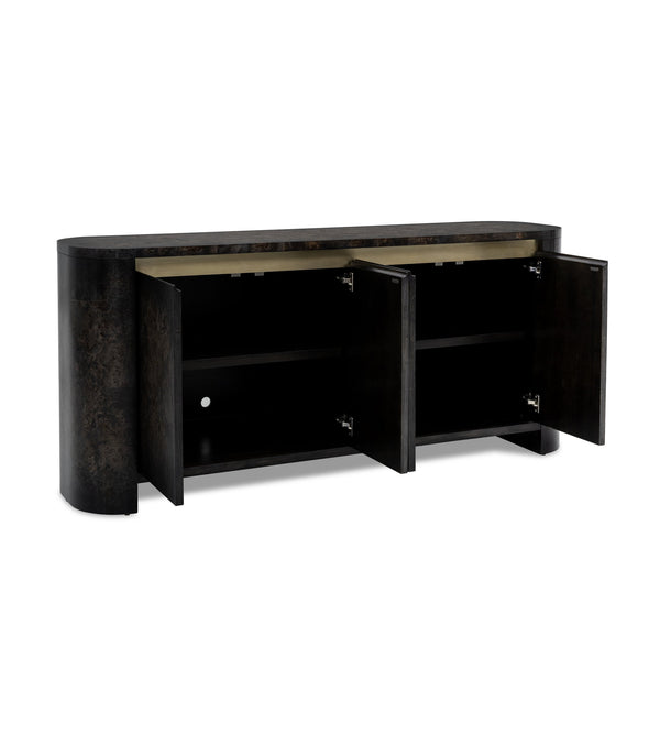 Basset Mirror Langford Server - Modern Solid Wood Design With Elegant Olive-ash Burl, Adjustable Shelves & Style Black Rubberwood,Mdf,Mappa Veneer 6031-dr-576