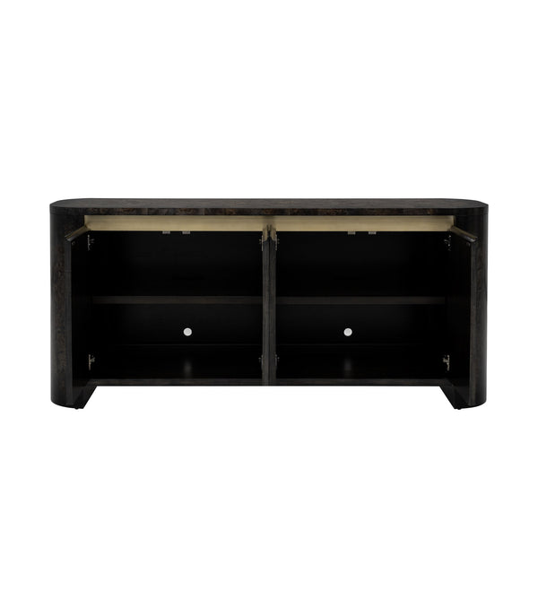 Basset Mirror Langford Server - Modern Solid Wood Design With Elegant Olive-ash Burl, Adjustable Shelves & Style Black Rubberwood,Mdf,Mappa Veneer 6031-dr-576