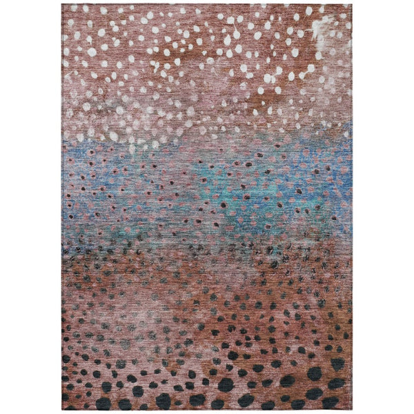 HomeRoots 5' Terra Cotta Blue and Black Abstract Area Rug - Stylish, Washable, Perfect for Indoor & Outdoor Spaces 10' X 14' 603100