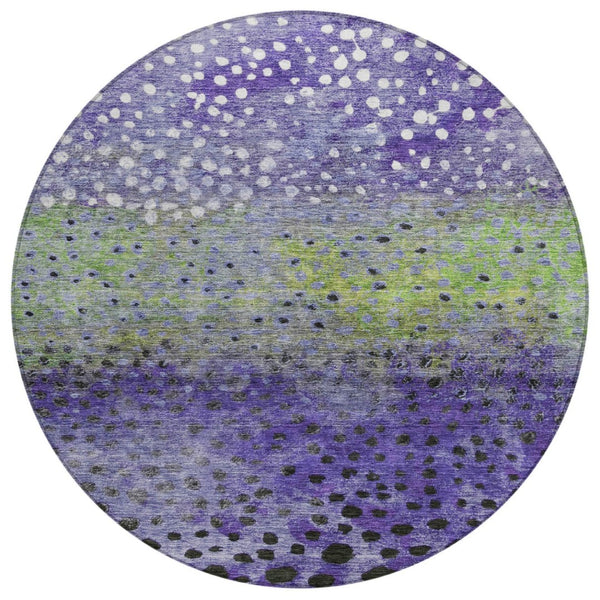 HomeRoots 5' Abstract Indoor Outdoor Area Rug in Vibrant Purple, Green & Black – Stylish, Durable & Washable! 8' Round 603103