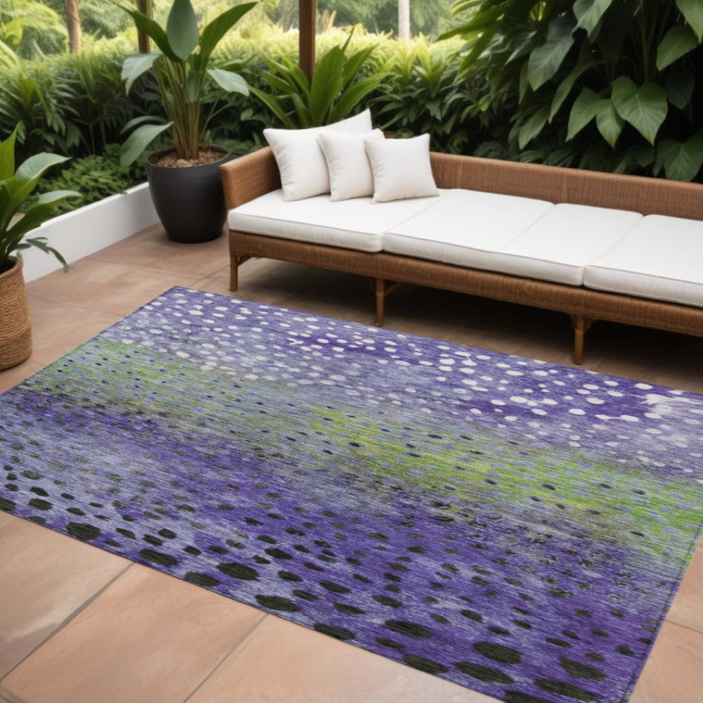 HomeRoots 5' Abstract Indoor Outdoor Area Rug in Vibrant Purple, Green & Black – Stylish, Durable & Washable! 10' X 14' 603106