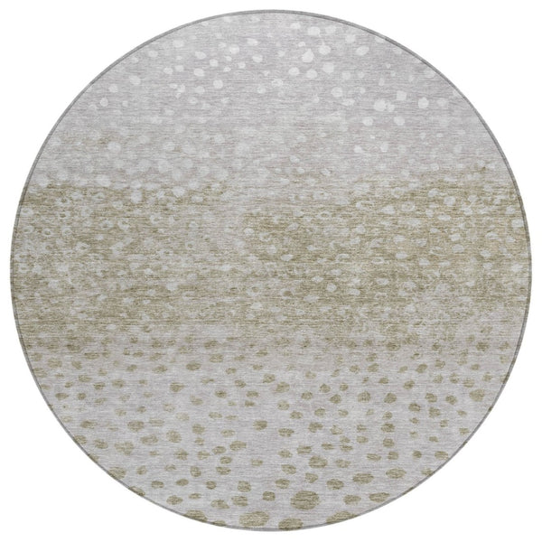 HomeRoots 5' Abstract Taupe Green and Ivory Washable Area Rug for Indoor and Outdoor Use - Durable Style 8' Round 603109