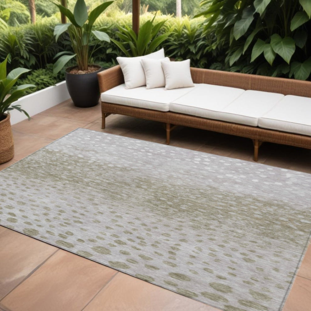 HomeRoots 9' X 12' Abstract Washable Area Rug in Taupe Green & Ivory - Durable, Stylish for Indoor & Outdoor Use 603111