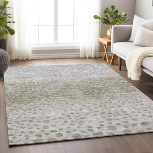 Homeroots 3' Stylish Artichoke Green Abstract Washable Area Rug For Indoor And Outdoor Spaces, Durable Design 9' X 12' Polyester 603111
