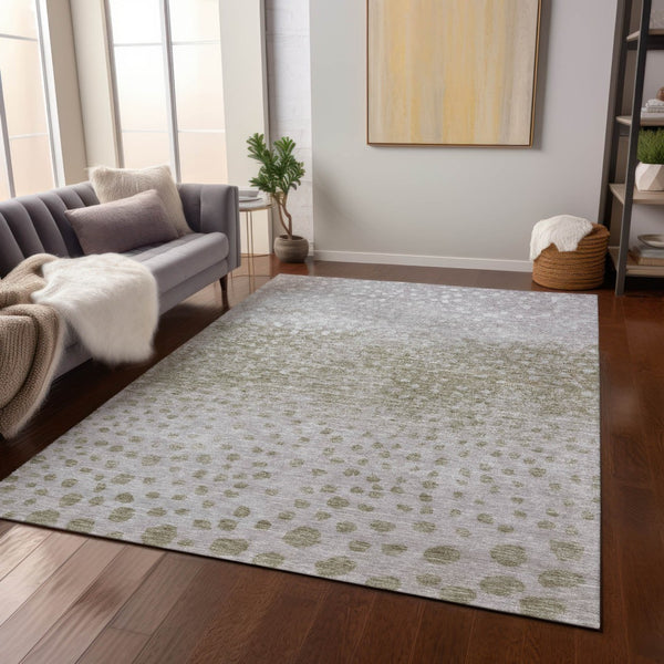 Homeroots 3' Stylish Artichoke Green Abstract Washable Area Rug For Indoor And Outdoor Spaces, Durable Design 9' X 12' Polyester 603111