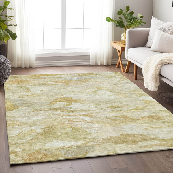 Homeroots 3' Beige Green Brown Abstract Washable Area Rug - Perfect For Indoor And Outdoor Spaces, Durable Design 3' X 5' Polyester 603113