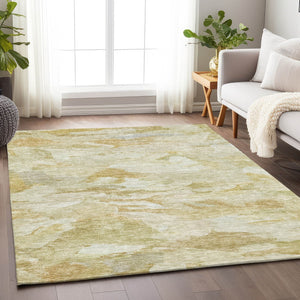 Homeroots 3' Beige Green Brown Abstract Washable Area Rug - Perfect For Indoor And Outdoor Spaces, Durable Design 5' X 8' Polyester 603114
