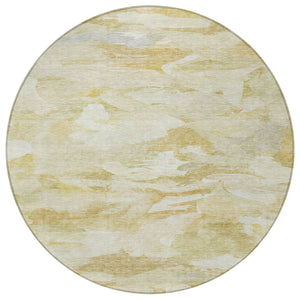 Homeroots 3' Beige Green Brown Abstract Washable Area Rug - Perfect For Indoor And Outdoor Spaces, Durable Design 8' Round Polyester 603115