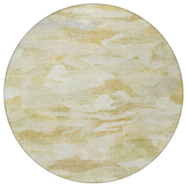 Homeroots 3' Beige Green Brown Abstract Washable Area Rug - Perfect For Indoor And Outdoor Spaces, Durable Design 8' Round Polyester 603115