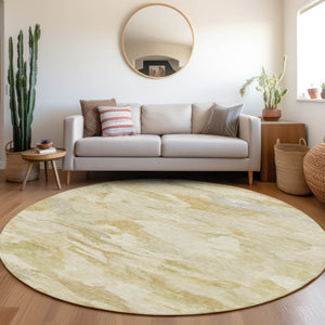 Homeroots 3' Beige Green Brown Abstract Washable Area Rug - Perfect For Indoor And Outdoor Spaces, Durable Design 8' Round Polyester 603115