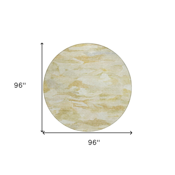 Homeroots 3' Beige Green Brown Abstract Washable Area Rug - Perfect For Indoor And Outdoor Spaces, Durable Design 8' Round Polyester 603115