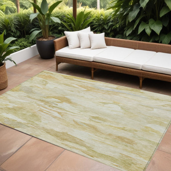 Homeroots 3' Beige Green Brown Abstract Washable Area Rug - Perfect For Indoor And Outdoor Spaces, Durable Design 8' X 10' Polyester 603116