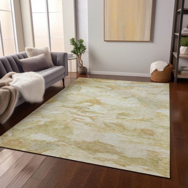 Homeroots 3' Beige Green Brown Abstract Washable Area Rug - Perfect For Indoor And Outdoor Spaces, Durable Design 9' X 12' Polyester 603117