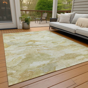 Homeroots 3' Beige Green Brown Abstract Washable Area Rug - Perfect For Indoor And Outdoor Spaces, Durable Design 9' X 12' Polyester 603117