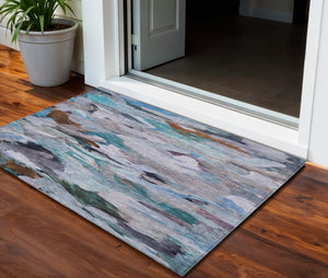 Homeroots 3' Beige Green Brown Abstract Washable Area Rug - Perfect For Indoor And Outdoor Spaces, Durable Design 3' X 5' Polyester 603119