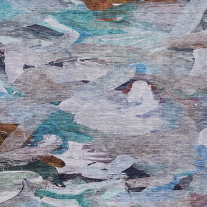 Homeroots 3' Beige Green Brown Abstract Washable Area Rug - Perfect For Indoor And Outdoor Spaces, Durable Design 3' X 5' Polyester 603119