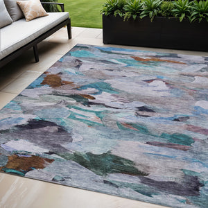 Homeroots 3' Beige Green Brown Abstract Washable Area Rug - Perfect For Indoor And Outdoor Spaces, Durable Design 5' X 8' Polyester 603120