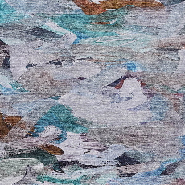 Homeroots 3' Beige Green Brown Abstract Washable Area Rug - Perfect For Indoor And Outdoor Spaces, Durable Design 5' X 8' Polyester 603120