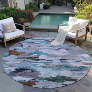 Homeroots 3' Beige Green Brown Abstract Washable Area Rug - Perfect For Indoor And Outdoor Spaces, Durable Design 8' Round Polyester 603121