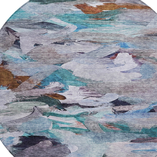 Homeroots 3' Beige Green Brown Abstract Washable Area Rug - Perfect For Indoor And Outdoor Spaces, Durable Design 8' Round Polyester 603121