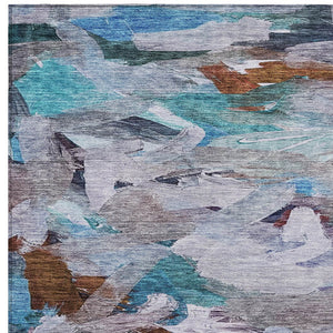 Homeroots 3' Beige Green Brown Abstract Washable Area Rug - Perfect For Indoor And Outdoor Spaces, Durable Design 8' X 10' Polyester 603122