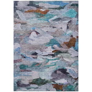 Homeroots 3' Beige Green Brown Abstract Washable Area Rug - Perfect For Indoor And Outdoor Spaces, Durable Design 9' X 12' Polyester 603123