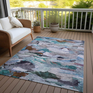 Homeroots 3' Beige Green Brown Abstract Washable Area Rug - Perfect For Indoor And Outdoor Spaces, Durable Design 9' X 12' Polyester 603123