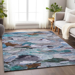 Homeroots 3' Beige Green Brown Abstract Washable Area Rug - Perfect For Indoor And Outdoor Spaces, Durable Design 10' X 14' Polyester 603124