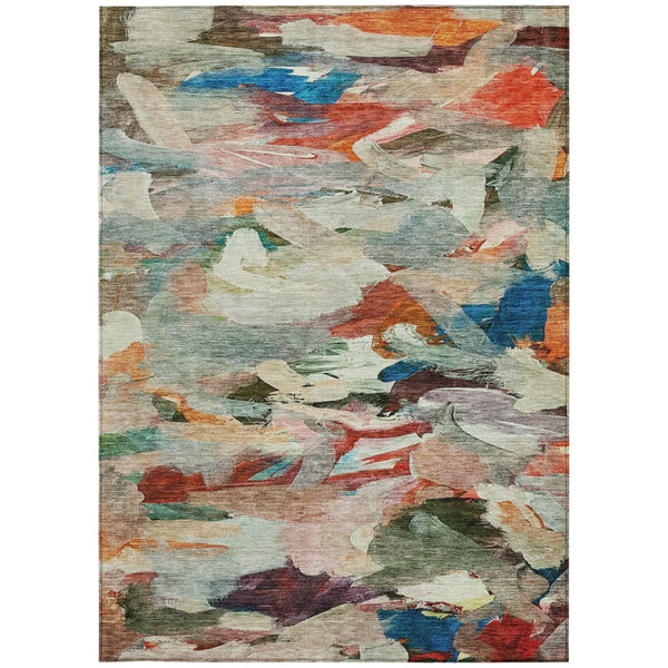 Homeroots 3' Beige Green Brown Abstract Washable Area Rug - Perfect For Indoor And Outdoor Spaces, Durable Design 5' X 8' Polyester 603126
