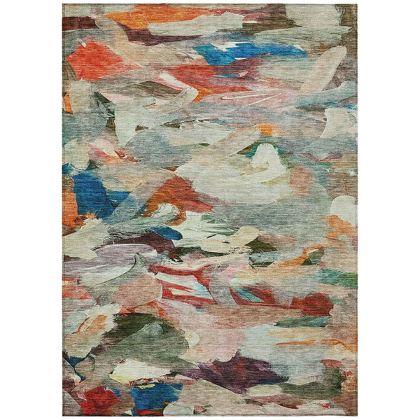 HomeRoots 5' Abstract Area Rug in Green, Teal, Blue & Terra Cotta - Durable, Washable, Indoor/Outdoor Style 5' X 8' 603126