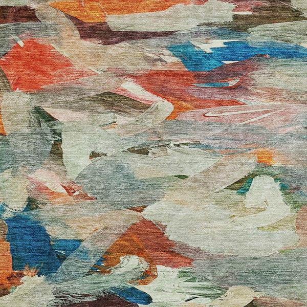 Homeroots 3' Beige Green Brown Abstract Washable Area Rug - Perfect For Indoor And Outdoor Spaces, Durable Design 9' X 12' Polyester 603129