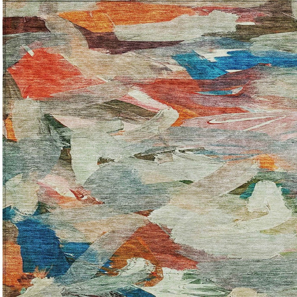 Homeroots 3' Beige Green Brown Abstract Washable Area Rug - Perfect For Indoor And Outdoor Spaces, Durable Design 10' X 14' Polyester 603130