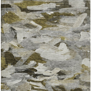 Homeroots 3' Beige Green Brown Abstract Washable Area Rug - Perfect For Indoor And Outdoor Spaces, Durable Design 3' X 5' Polyester 603131