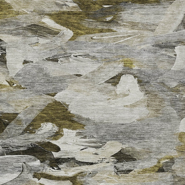 Homeroots 3' Beige Green Brown Abstract Washable Area Rug - Perfect For Indoor And Outdoor Spaces, Durable Design 3' X 5' Polyester 603131