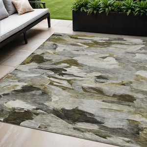 Homeroots 3' Beige Green Brown Abstract Washable Area Rug - Perfect For Indoor And Outdoor Spaces, Durable Design 5' X 8' Polyester 603132