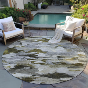 Homeroots 3' Beige Green Brown Abstract Washable Area Rug - Perfect For Indoor And Outdoor Spaces, Durable Design 8' Round Polyester 603133