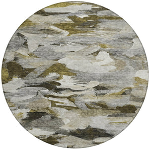 Homeroots 3' Beige Green Brown Abstract Washable Area Rug - Perfect For Indoor And Outdoor Spaces, Durable Design 8' Round Polyester 603133