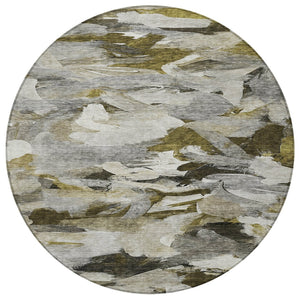 Homeroots 3' Beige Green Brown Abstract Washable Area Rug - Perfect For Indoor And Outdoor Spaces, Durable Design 8' Round Polyester 603133