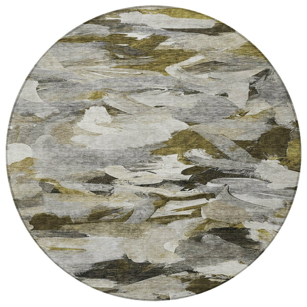 Homeroots 3' Beige Green Brown Abstract Washable Area Rug - Perfect For Indoor And Outdoor Spaces, Durable Design 8' Round Polyester 603133
