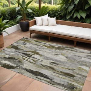 Homeroots 3' Beige Green Brown Abstract Washable Area Rug - Perfect For Indoor And Outdoor Spaces, Durable Design 8' X 10' Polyester 603134