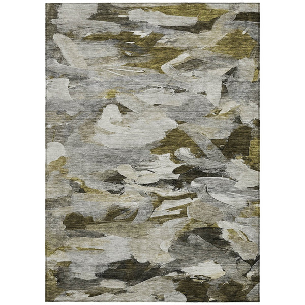 Homeroots 3' Beige Green Brown Abstract Washable Area Rug - Perfect For Indoor And Outdoor Spaces, Durable Design 8' X 10' Polyester 603134
