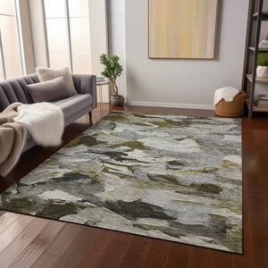 Homeroots 3' Beige Green Brown Abstract Washable Area Rug - Perfect For Indoor And Outdoor Spaces, Durable Design 8' X 10' Polyester 603134