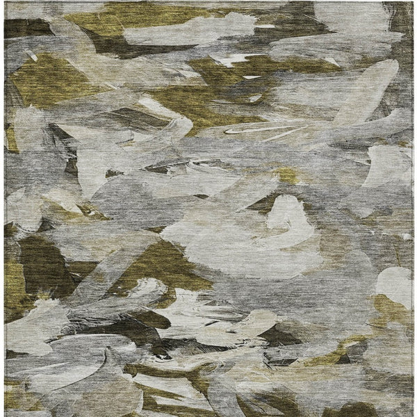Homeroots 3' Beige Green Brown Abstract Washable Area Rug - Perfect For Indoor And Outdoor Spaces, Durable Design 9' X 12' Polyester 603135
