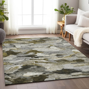 Homeroots 3' Beige Green Brown Abstract Washable Area Rug - Perfect For Indoor And Outdoor Spaces, Durable Design 9' X 12' Polyester 603135