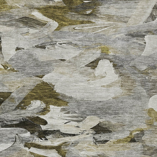 Homeroots 3' Beige Green Brown Abstract Washable Area Rug - Perfect For Indoor And Outdoor Spaces, Durable Design 10' X 14' Polyester 603136