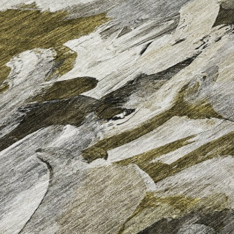 Homeroots 3' Beige Green Brown Abstract Washable Area Rug - Perfect For Indoor And Outdoor Spaces, Durable Design 10' X 14' Polyester 603136